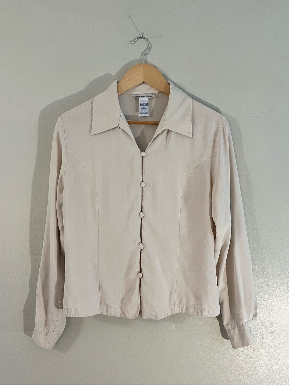 Anna and Frank cream silk collared button-up shirt minimalist clean girl office